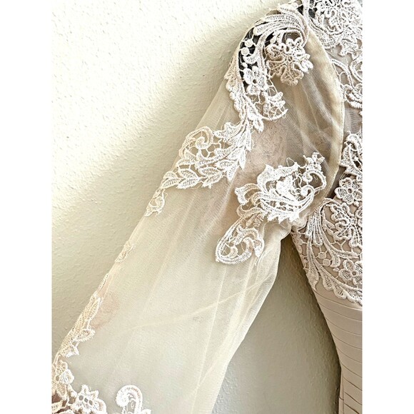 Women's Champagne High-Low Chiffon Lace Top Mother of Bride Dress Sz10 Unbranded - Picture 6 of 11